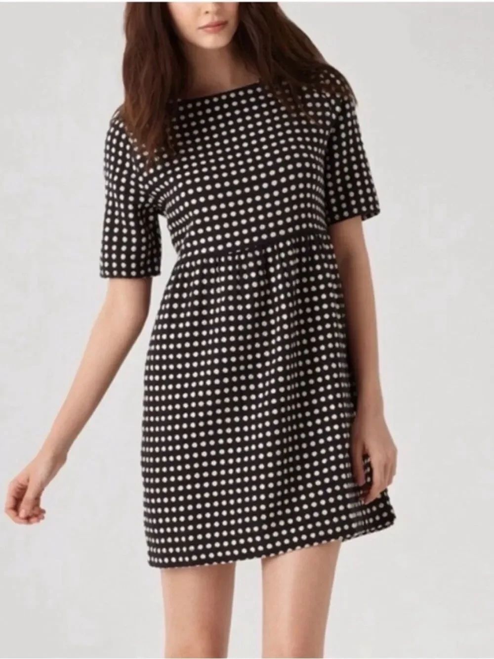 Ace & Jig Black White Polka Dot Mini Shift Dress Woven Linen Pockets Boho S